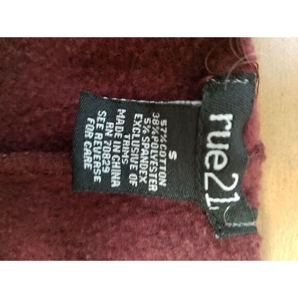 Rue21 Small Burgundy sweatpants with"Kinda Don't Care" in silver sequins down t - Picture 5 of 6